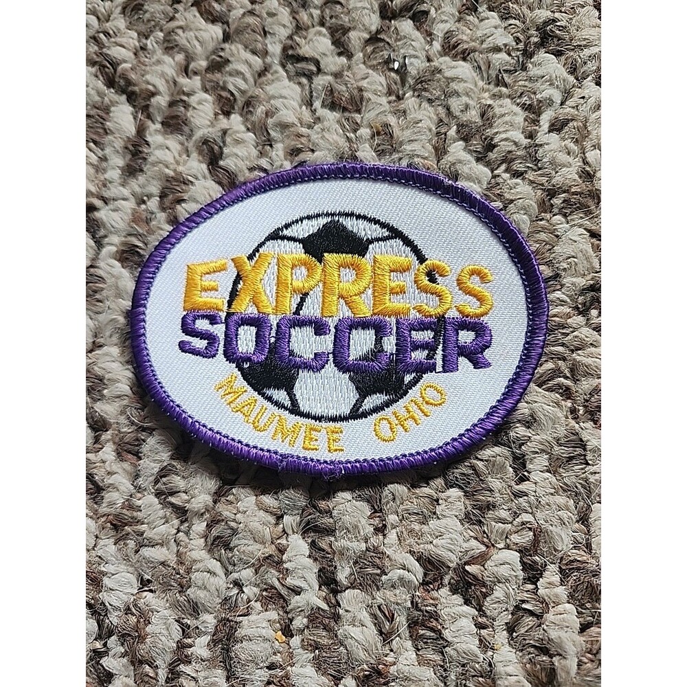Express Soccer Maumee Ohio Soccer Patch 3.25x2.5 inches Yellow Purple